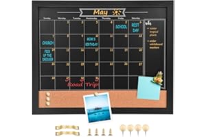 Umtiti Chalkboard Calendar and Bulletin Combo Board. Black Solid Wood Frame，Magnetic Surface Chalkboard.Perfect for Office, Home School Message Board,BK-3343A