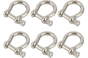 FEEZILOE D Bow Ring Shackle Locks, 304 Stainless Steel D Ring, Screw Pin Anchor Shackle for Traction Steel Wire, Heavy Duty Construction, Rigging, Vehicle Recovery, Hauling, Tie Downs, Hanging (M8-6Pcs)