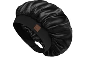 Hat Hut Capó de satén de seda para mujer, gorro para cabello rizado natural, banda ancha ajustable, doble capa