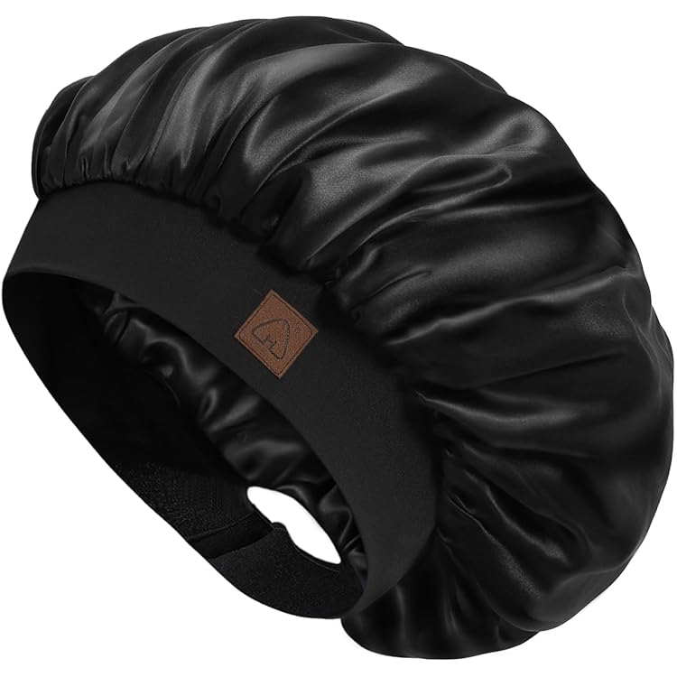 Bonnet Homme Femme Noir Bonnet Soie WLLHYF - Bonnet Nuit Satin Réglable - Protection Cheveux Homme/femme - Noir Protection Cheveux Satin