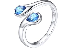Silvora Bagues Femmes en Argent 925 Anneaux Ouvert Réglables avec Pierre de Naissance Douze Mois Type de Larme Alliance Bijoux Cadeau pour Soeur Maman Bague Fille avec Boîte Gratuit