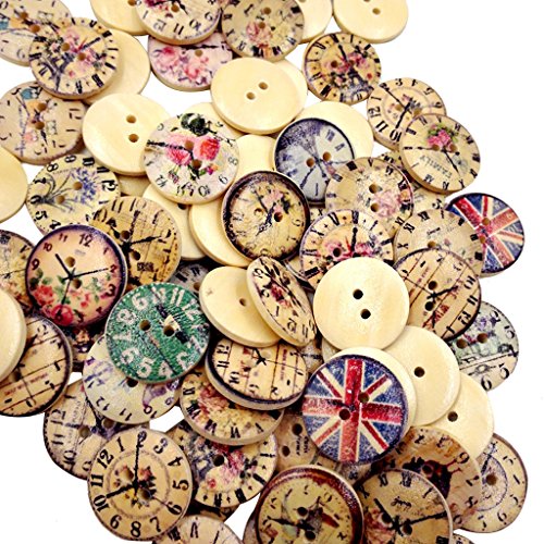 Gazechimp 50pcs GROSSE Holz Knopf Knöpfe Dekorative Vintage Style MIX 20mm