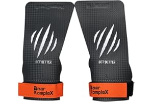 Bear KompleX Poignées en carbone sans trou pour tractions, haltérophilie, wods avec sangles de poignet, gants de cross-training, confort et soutien, protection des mains contre les déchirures et les ampoules pour homme et femme