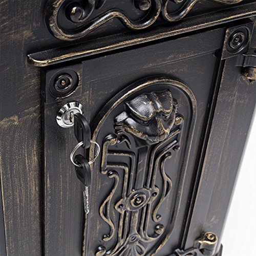 Relaxdays Standbriefkasten Antik HBT: 106 x 38 x 34 cm nostalgischer Säulenbriefkasten aus rostfreiem Aluminium englischer Briefkasten Postkasten in britischem Design mit Posthorn, bronze - 5