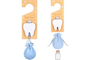 SevenMye Tooth Fairy Door Hanger Tooth Holder Bag with Velvet Pouch Baby Teeth Keepsake Container Encourage Gift for Lost Milk Teeth Kids Boys Girls