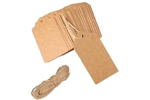 BBLY Large Brown Kraft Paper Gift Tags - 50 PCS, 9 x 4.5CM with Free Natural Jute