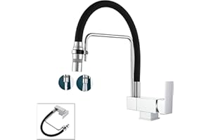 SJQKA Rubinetto Sottofinestra,Miscelatore Cucina Abbattibile Davanti Alla Finestra, Miscelatore Da Cucina Pieghevole, Rubinetti Cucina Girevole A 360° / Pieghevole A 90° / Ugello Girevole (Cromo)