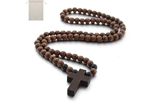 QTMMC Cruz de madera con rosario católico, cruz natural de madera de olivo en bolsa de lino natural, mini cruz de sujeción para oración, meditación, regalos religiosos cristianos o decoración de collares,