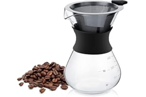 HAOFY Ekspres do kawy w zalewie, dzbanek do kawy ze stałym filtrem do kawy ze stali nierdzewnej, ręczny szklany ekspres do kawy do parzenia kawy - 400ml