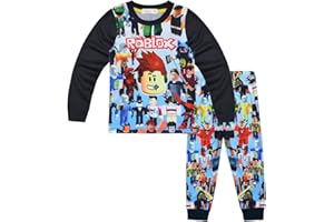 Temolie Roblox Pjs for Boys Short Sleeve T-shirt Pants Nightwear Set Girls 3D Gaming Character Sleepwear Kids Pajamas 2Pcs