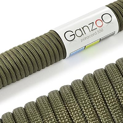 Ganzoo Paracorde 550, corde de survie à usages multiples et ultra-résistante, corde de parachute, corde gainée en nylon, longueur totale: 31m, couleur: vert olive – ATTENTION: NE PAS UTILISER CETTE CORDE POUR L'ESCALADE, de la marque Ganzoo