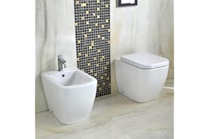 Yellowshop - Sanitari Bagno A Terra Pavimento Filo Muro Mod. Klass Vaso Wc + Bidet E Coprivaso Soft Close