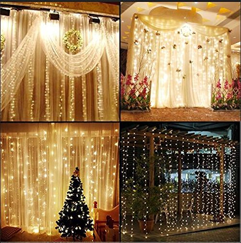 KNOW LED-Schnur-Lichter ----- 300 LED-Innen-und Außen Vorhänge Eiszapfen Lichterketten Lichterketten in der Hochzeit Gartenhaus Schlafzimmer genutzt Weihnachtsbeleuchtung Dekoration 3 m * 3 m (warmes Weiß)