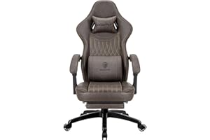 Dowinx Silla de gaming con cojín de primavera, silla de carreras para gamer con masaje lumbar, sillón ergonómico para gaming con reposapiés, silla de oficina de piel sintética marrón