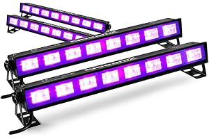 4X BeamZ BUV93 UV Light Bar Washers Party Set, Plug and Play UV LED Blacklight Bars, 8X 3W LEDs Per Bar, Parabolic Reflectors, Mounting Brackets, Glow Effect for Stage, DJ, Events, Clubs