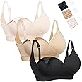 HOFISH 3PACK Full Bust Seamless Nursing Maternity Bras Bralette S-XXL with Extra Bra Extenders & Clips