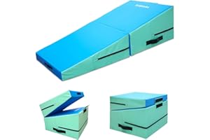 Triclicks Foldable Incline Gymnastics Mat, Wedge Gymnastics Mat, Cheese Wedge Skill Shape Tumbling Mats with Carry Handle, 60 x 60 x 43cm, Yoga Mats for Home Fitness Aerobic Exercise