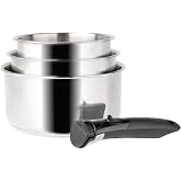 Sitram 713511 Premium Set of 3 Stainless Steel Saucepans &Oslash;6.3/7.1/20 cm with Removable Sitramovable Handle &ndash; Stainless Steel