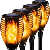 Gungungun 4 Stück Flammenlicht Gartenfackeln IP65 Wasserdicht Solar Flamme Fackeln Lichter Solarleuchten Mit…