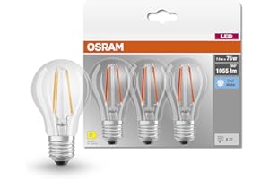 OSRAM LED BASE Classic A75, Lampade LED A Filamento Chiaro In Vetro Per Base E27, Forma Di Lampadina, Bianco Freddo (4000K), 1055 Lumen, Sostituisce le Lampadine Tradizionali 75W, Scatola da 3