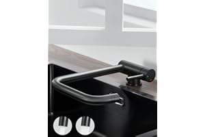 ANYCEE Robinet Cuisine Pliable Noir, Mitigeur Cuisine Rabattable pour fenêtre Avant avec 2 Types de Jet, Robinetterie sous la fenêtre Rotatif à 360°