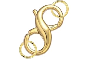ALEXCRAFT Lobster Clasp Double Opening Gold Lobster Clasp with Jump Rings 14k Gold Plated Sterling Silver Necklace Clasp Connector Bracelet Clasp for DIY Jewelry Repair Kit 0.55 x 0.24 Inch