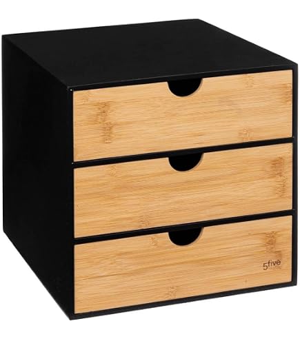 Relaxdays Organisateur De Bureau En Bambou & MDF - 3 Tiroirs Spacieux, Design Nature Et Noir, 21x15x20 Cm - Rangement Élégant Pour Bureau Et Salle De Bain