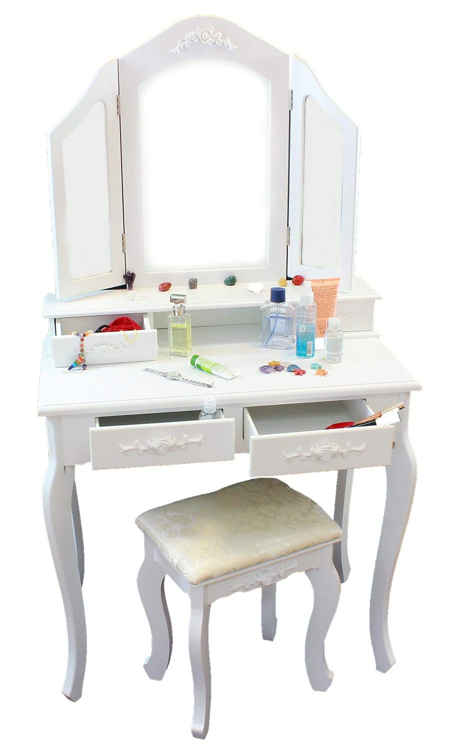 Hukitech Coiffeuse Con Specchio E Cassetti Stile Francese Colore Bianco