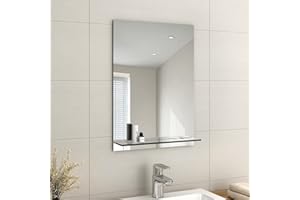 EMKE Frameless Mirror with Shelf - Small Bathroom Wall Shaving Mirror with Storage, Rectangle Vanity Mirrors 50x70cm