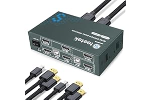 Steetek KVM Switch HDMI 2 Monitor, 4K@60Hz, USB2.0, HDCP2.2, Switch HDMI 2.0 2 PC 2 monitor, Switch KVM Con 4 Cavi HDMI 2.0 e 2 USB, Interruttore Pulsante