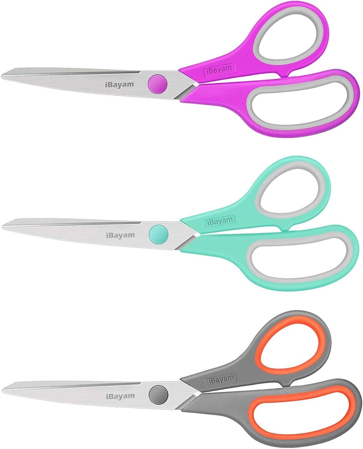 8" Multipurpose Scissors 3 Pack with Ultra Sharp Blades, Comfort-Grip Handles, Sturdy for School Home Office Art Craft Sewing
