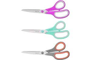 IBAYAM 8" Multipurpose Scissors 3 Pack with Ultra Sharp Blades, Comfort-Grip Handles, Sturdy for School Home Office Art Craft Sewing Tailor Heavy Duty