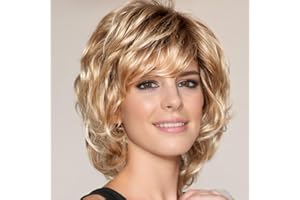 ‎SALAIBS Salaibs Blonde Kurze Perücken für Frauen Seitenteil Natürliche Schichten Fluffy Wellige Synthetische Tägliche Party Perücken