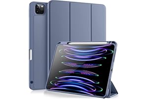 Vobafe Case Compatible with iPad Pro 11 Inch Case 2022/2021/2020/2018, TPU Flexible Back Cover with Pencil Holder, Auto Wake/Sleep, Support Pencil 2 Wireless Charging, Blue Grey