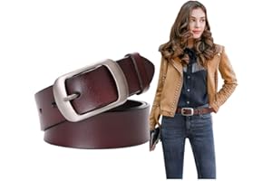 SUOSDEY Fashion Womens Leather Belts for Jeans Pants with Metal Pin Buckle Ladies Retro Vintage Leather Waist Belt