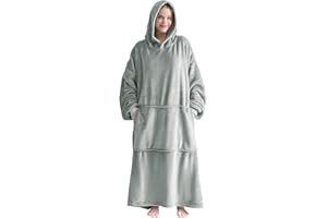 Good Nite Decke mit Ärmeln – Übergroße Sherpa kuscheldecke für Frauen und Männer, Tragbare Warm Decken mit Taschen, Adult Cosy Sweater Hoodie Grau