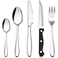 HaWare 30 Piece Cutlery Set, 24 Pcs Stainless Steel Flatware with 6 Pcs Steak Knives, Elegant Forks Spoons Knives Silverware, Service for 6, Mirror Polished, Dishwasher Safe