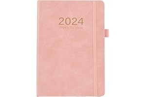 BIEPIS 2024 Diary A5 Week to View Daily Planner from January 2024 to December 2024,Diary 2024 Personal Daily Organizer with Elegant Cover,Pen Loop and Inner Pocket,Pink