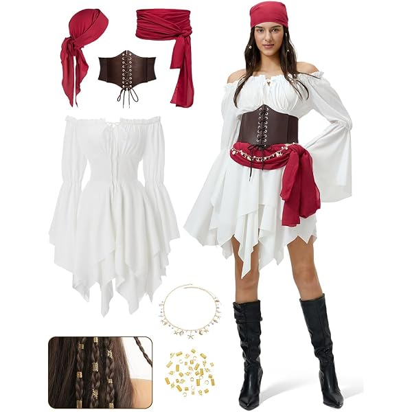 Ginkago Kit Accessoires Pirate pour Adulte Déguisement Homme et Femme, Set Costume avec Bandeau et Cache-œil pour Halloween Carnaval Soirée Thématique (Bordeaux-7PCS Ginkago Kit Accessoires Pirate pour Adulte Déguisement Homme et Femme, Set Costume avec Bandeau et Cache-œil pour Halloween Carnaval Soirée Thématique (Bordeaux-7PCS