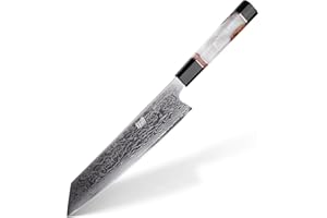 FINDKING Coltello Giapponese Kiritsuke da 9 Pollici, Affilato Cuchillos Japoneses, Coltello da Cucina in Damasco per Chef Professionali e Casalinghi (Serie BLACK-ROSE)