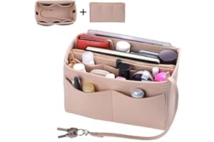 MTFun Felt Handbag Organiser,Portable Makeup Organizer Bag Insert with Zipped & Keychain Large Capacity Felt Handbag Purse Organiser Insert Bag in Bag with Detachable Bag