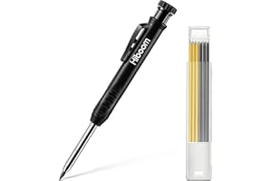 Hiboom Set di Matite per Carpentiere Solido per Costruzione con 7 Conduttori Giallo Grigio Affilatrice Incorporata, Marcatore Meccanico a Matita con Foro Profondo dal Naso Lungo (Nero)