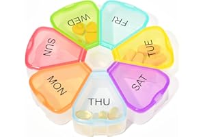 YKL Portable Weekly Pill Box Organiser, Easy to Open 7 Day Premium Quality Tablet Box, Petal Shaped Travel Pill Case with Snap Shut Lids Design