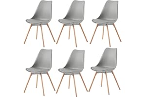 buybyroom Lot de 6 chaises de Salle à Manger rembourrées, chaises de Cuisine, Assise, Dossier, Salon, Salle à Manger, Salle de conférence, avec Bois Massif, Gris