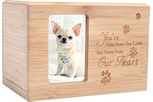 DOINFUN Dog Ashes Box, Bamboo Ashes Box for Dogs, Ashes Casket Keepsake Memorial Gift with Picture Frame, Cremation Box for Cats Rabbit Small Pets, Model B