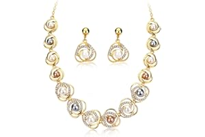 TOFBS Pearl Necklace Earrings Jewellery Set for Women Girls Bridal Jewelry Set Pearl Choker Set Weddings Party Birthday Anniversary Christmas Mothers Day Valentine's Day Gifts