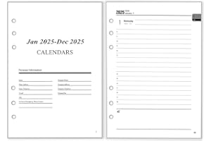 YHH Ricambio Agenda 2025 Giornaliera A5, Un Giorno per Pagina, 6 Fori, Planner Diario con Divisori Mensile, Pagine di Nota, Contatto, Festività, Gennaio 2025 a Dicembre 2025, Bianco Carta 90 gr