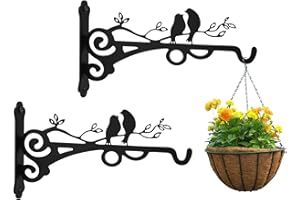 NTMAICHY Hanging Basket Bracket, Heavy Duty Solid Metal Hangers Hooks Outdoor Indoor Decor, Wall Mounted Hanging Plant Hooks for Garden Flowers/Chimes/Lantern/Wind Chime/Light/Bird Feeder, Pack of 2 Black