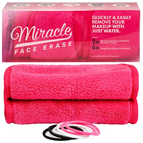 Original MIRACLE FACE ERASE | 2er Set Mikrofaser Make-Up Entferner Tuch | Abschminken und Reinigen nur mit Wasser - ohne Chemie | Microfaser Abschminktuch | hypoallergenes Gesichtsreinigungstuch | 40x18 cm (Pink)