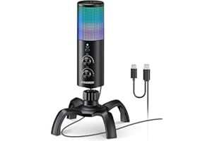 Aokeo Micrófono USB para Videojuegos, micrófono Condensador de computadora Ganancia, luz RGB para Grabar, podcasting, Streaming, Youtube, Twitch, Skype